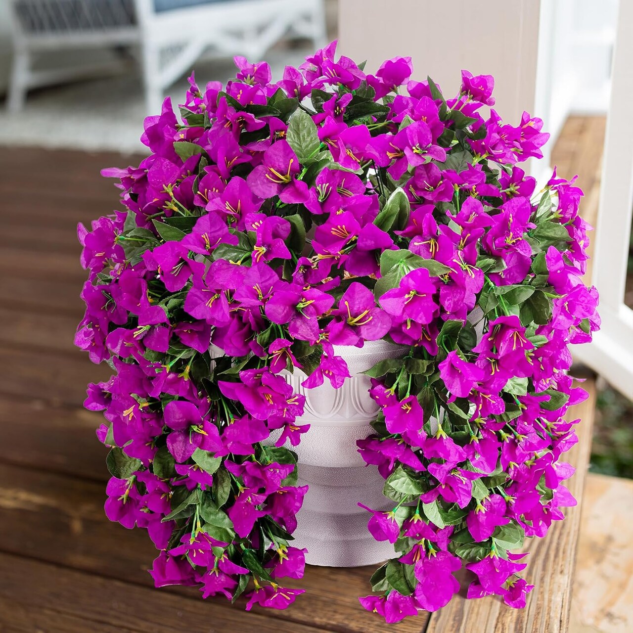 Artificial Faux Bougainvillea Flowers Plants for Outdoor,2 pcs Fake Silk UV Resistant (Purple)